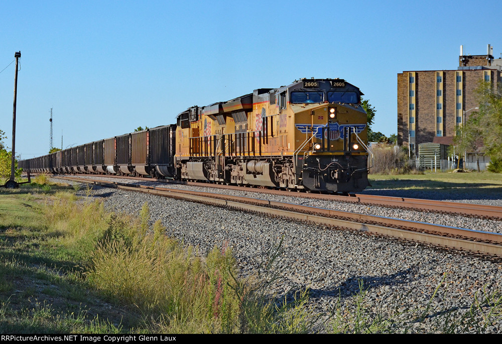 UP 2605 leads a coal train south through town and past the railroad museum